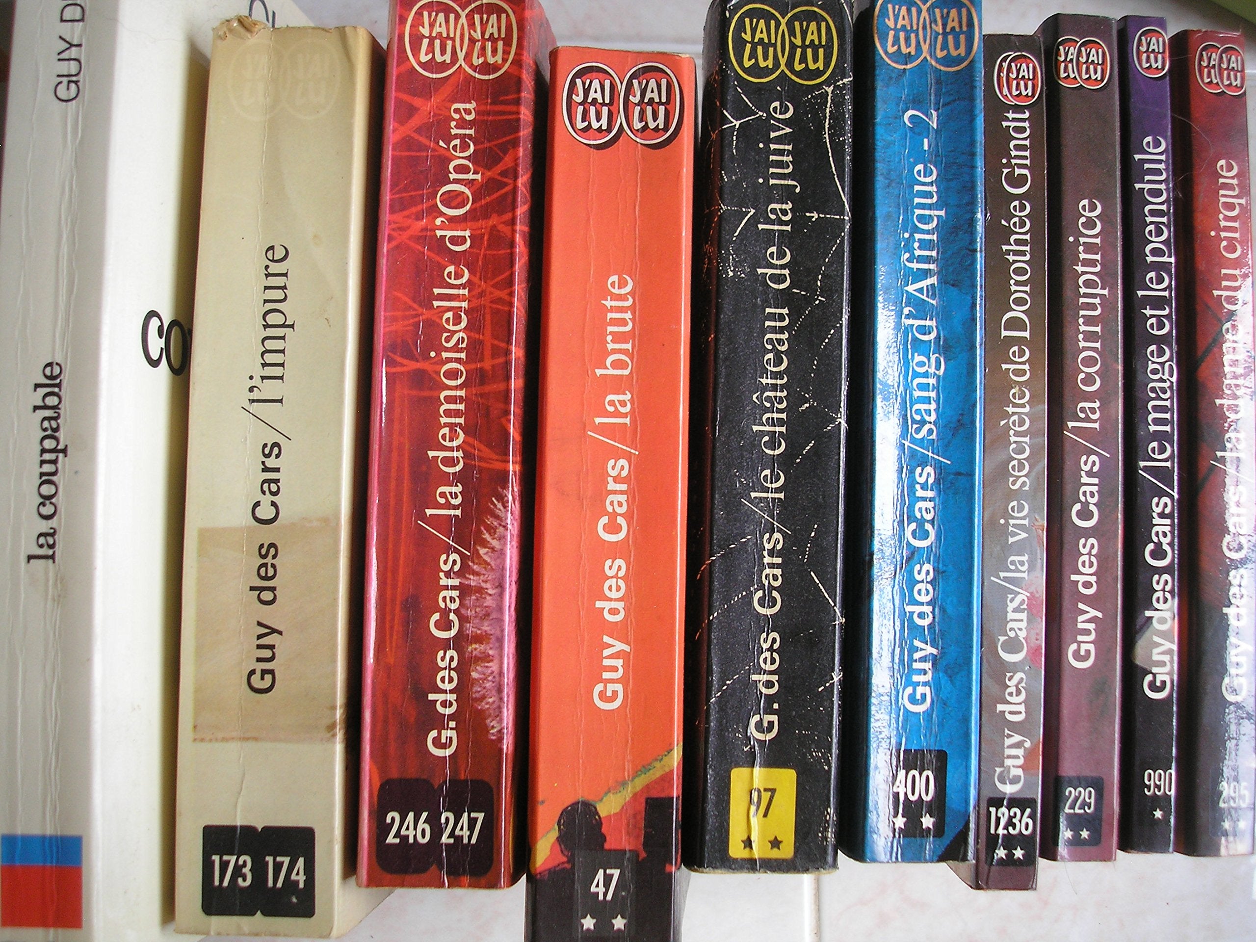 G. des cars - lot 10 livres : la coupable - l'impure - la demoiselle d'opéra - la brute - le chateau de la juive - sang d'afrique tome 2 l'amoureuse - la vie secrete de dorothée gindt - la corruptrice - le mage et le pendule - la dame du cirque book