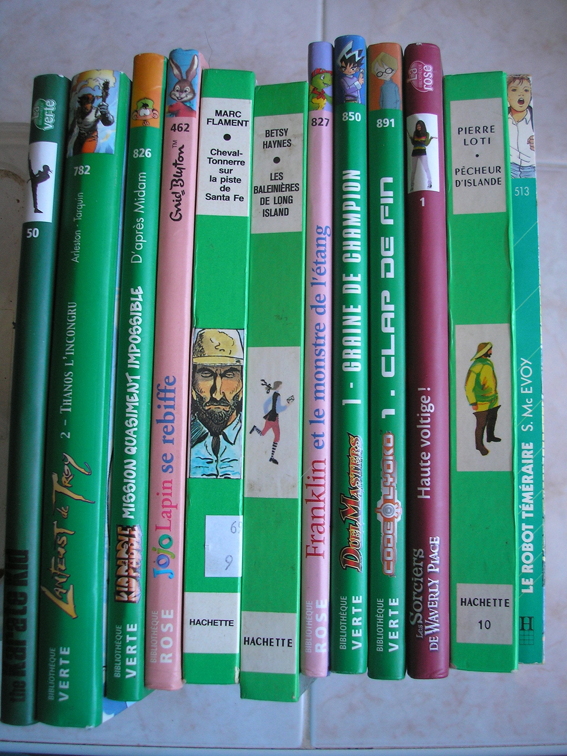 lot 12 livres bibliotheque verte / rose : le robot téméraire - pecheur d'islande - les sorciers de waverly place haute voltige - code lyoko clap de fin - duel masters graine de champion - franklin et le monstre de l'étang - les baleinieres de long isla... book