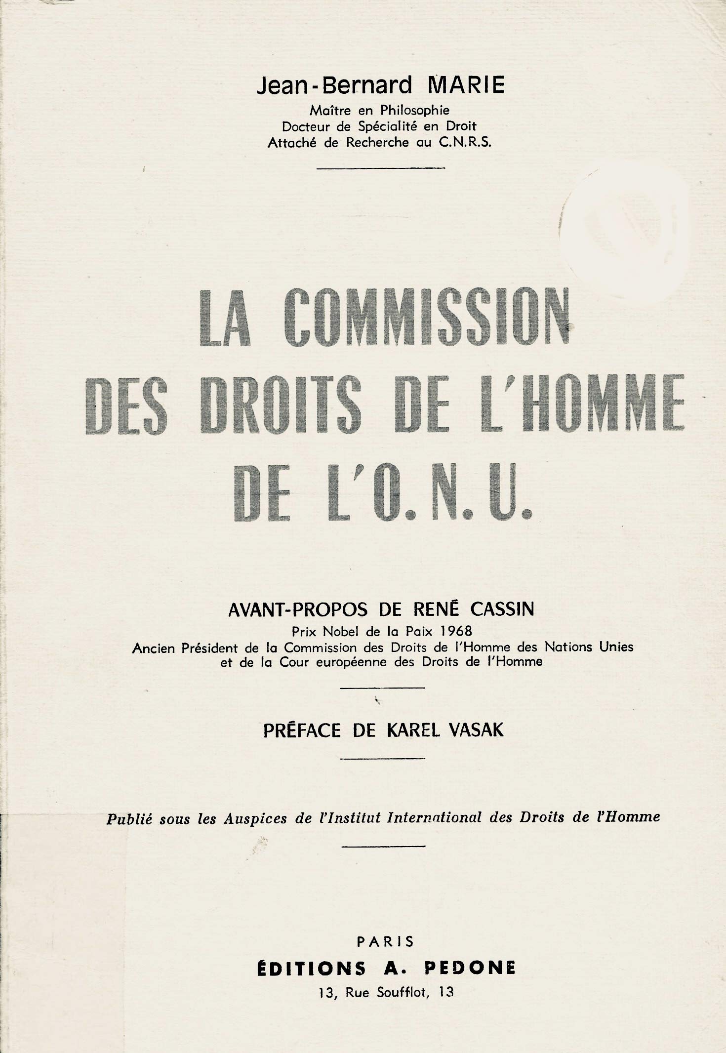 La Commission des droits de l'homme de l'O.N.U. book