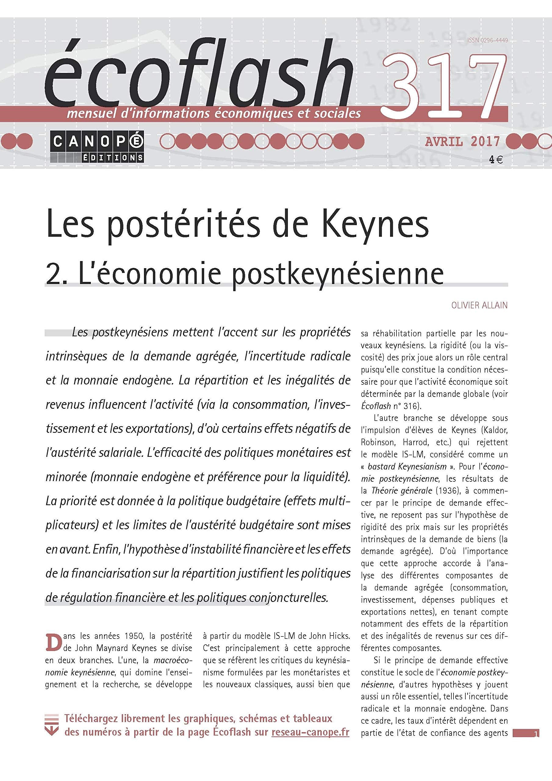 Ecoflash N 317 Avril 2017 les Posterites de Keynes 2 l'Économie Postkeynesienne book