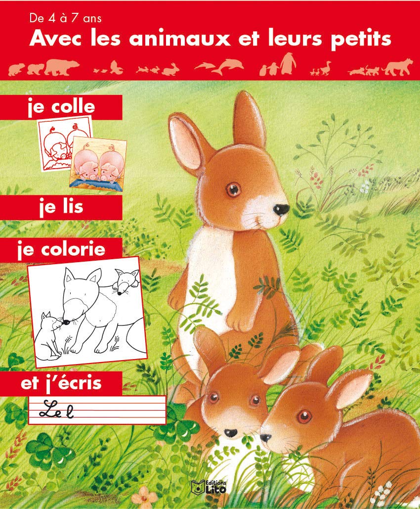 Avec les animaux et leurs petits, je colle, je lis , je colorie, j'écris: Les lapins book