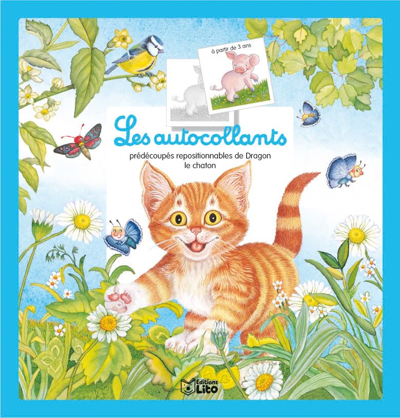 Les autocollants prédécoupés repositionnables de Dragon le chaton book
