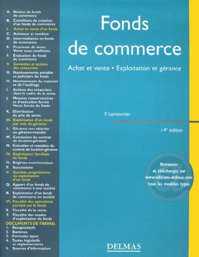 Fonds de commerce : Achat et vente ; Exploitation et gérance book