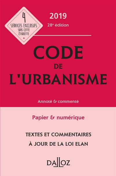 Product Image: Code de l'urbanisme 2019 : annoté & commenté