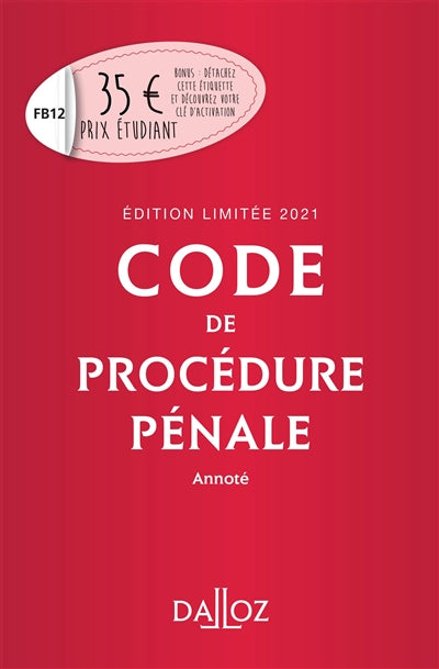Product Image: Code de procédure pénale 2021, annoté