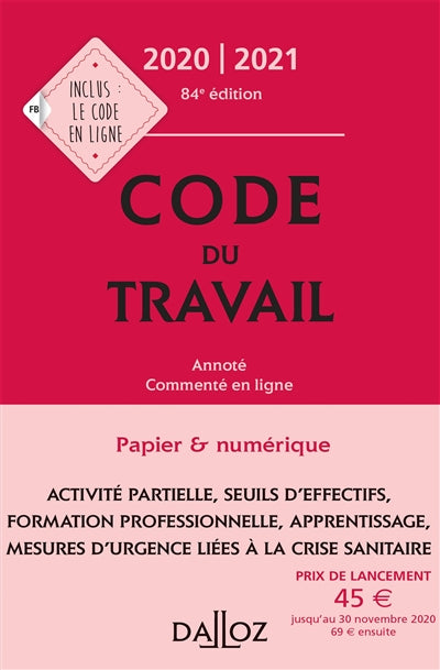Product Image: Code du travail : annoté, commenté en ligne : 2020-2021