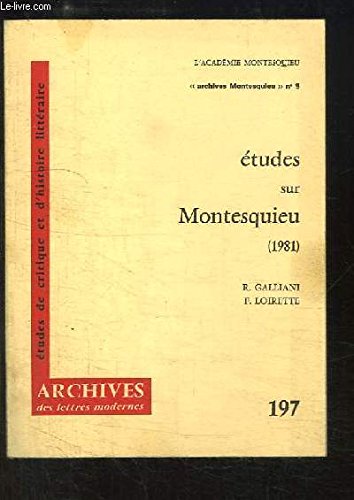 Etudes sur Montesquieu (1981) book