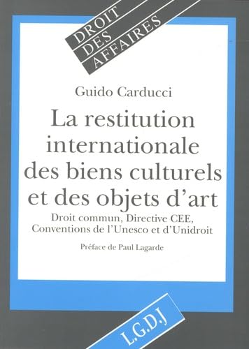 la restitution des biens culturels et objets d'art volés: Droit commun, directive CEE, conventions de l'Unesco et d'Unidroit Law
