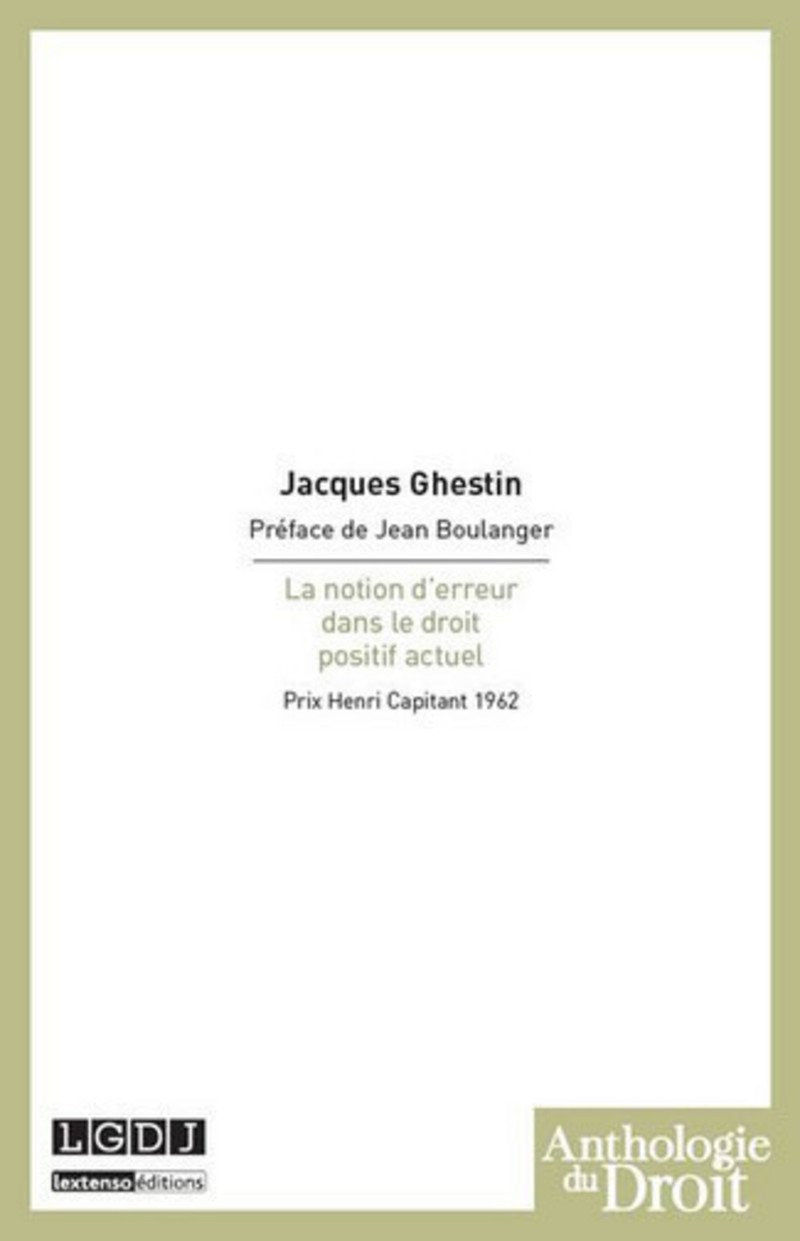 La Notion d'erreur dans le droit positif actuel book