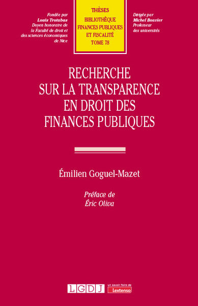 Recherche sur la transparence en droit des finances publiques book