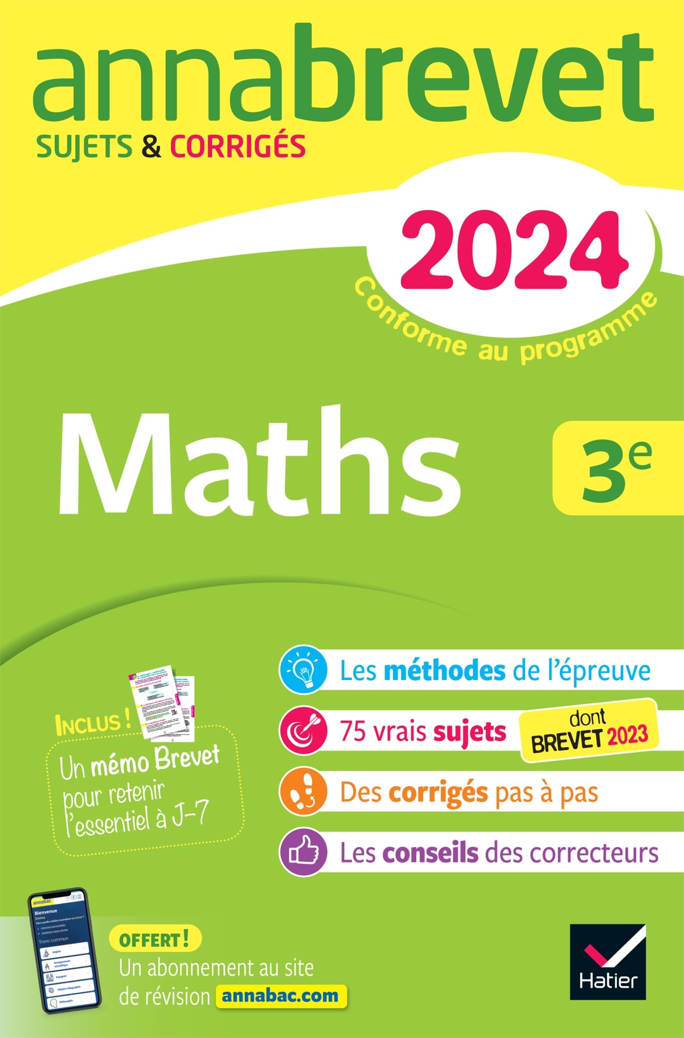 Annales du brevet Annabrevet 2024 Maths 3e: sujets corrigés & méthodes du brevet book