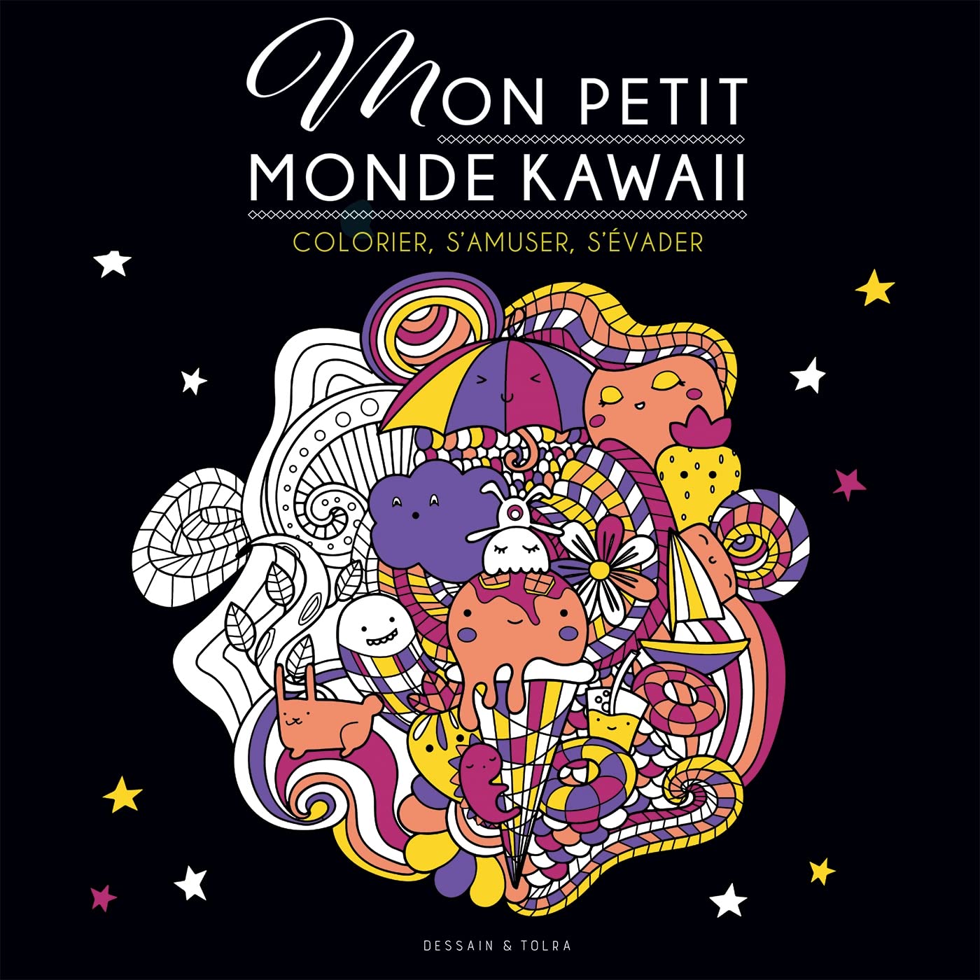 Black coloriage Mon petit monde Kawaii book