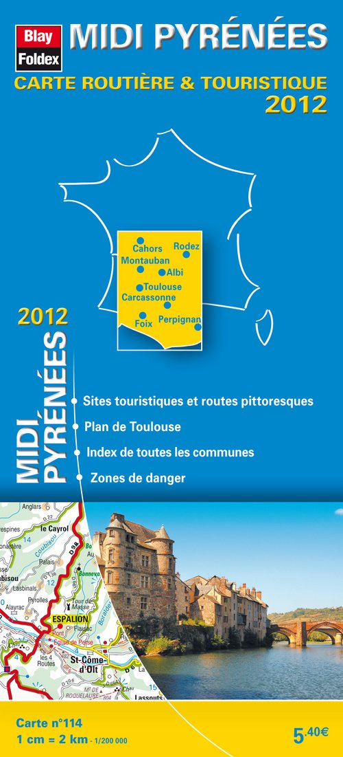 Midi Pyrénées, Carte Régionale Routière Touristique N°114. Plan du centre-ville de Toulouse - Echelle : 1/200 000, avec index - Edition 2012 Maps & Plans
