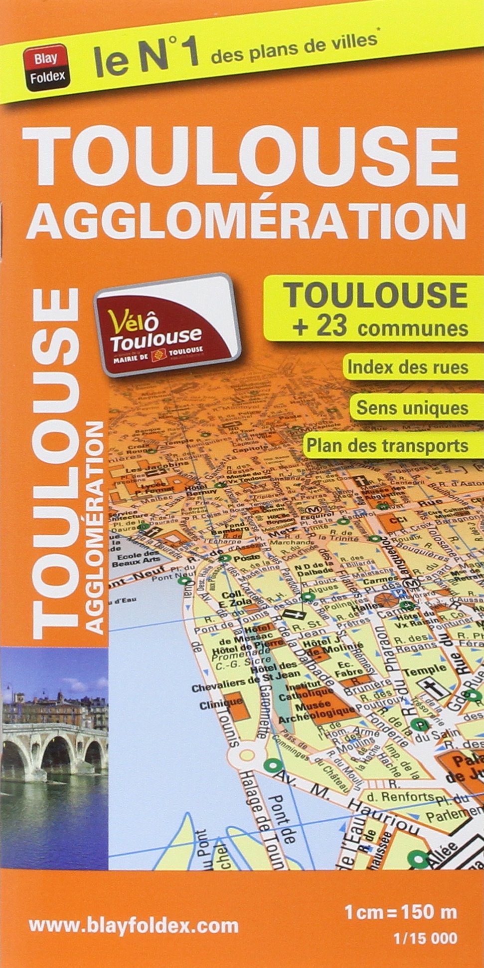 Plan de la ville de Toulouse et de son agglomération - Echelle : 1/15 000, avec index - Localisation des stations VélÔToulouse Maps & Plans
