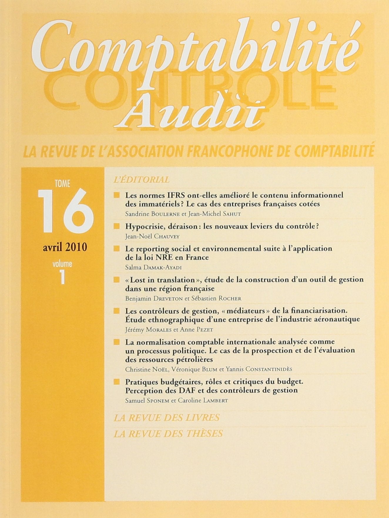 Product Image: Revue Comptabilite Controle Audit T16 Vol 1