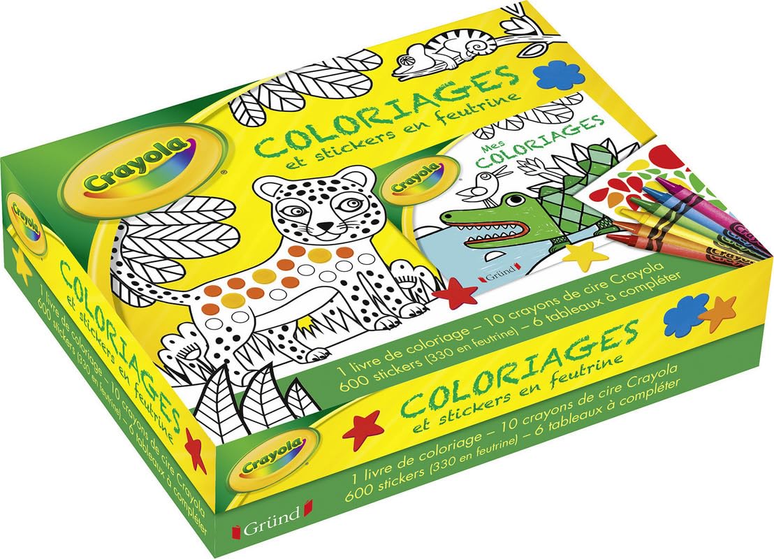 Crayola Coloriages et stickers en feutrine: 1 livre de coloriages, 10 crayons de cire Crayola, 600 stickers (330 en feutrine), 6 tableaux à compléter Books