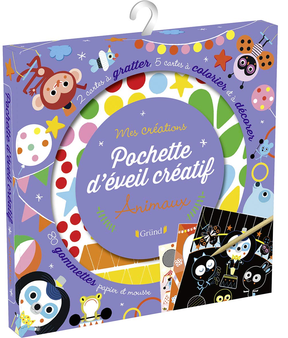 Pochette d'éveil créatif : Animaux – Pochette avec 2 cartes à gratter, 5 cartes à colorier et 80 autocollants – À partir de 3 ans book