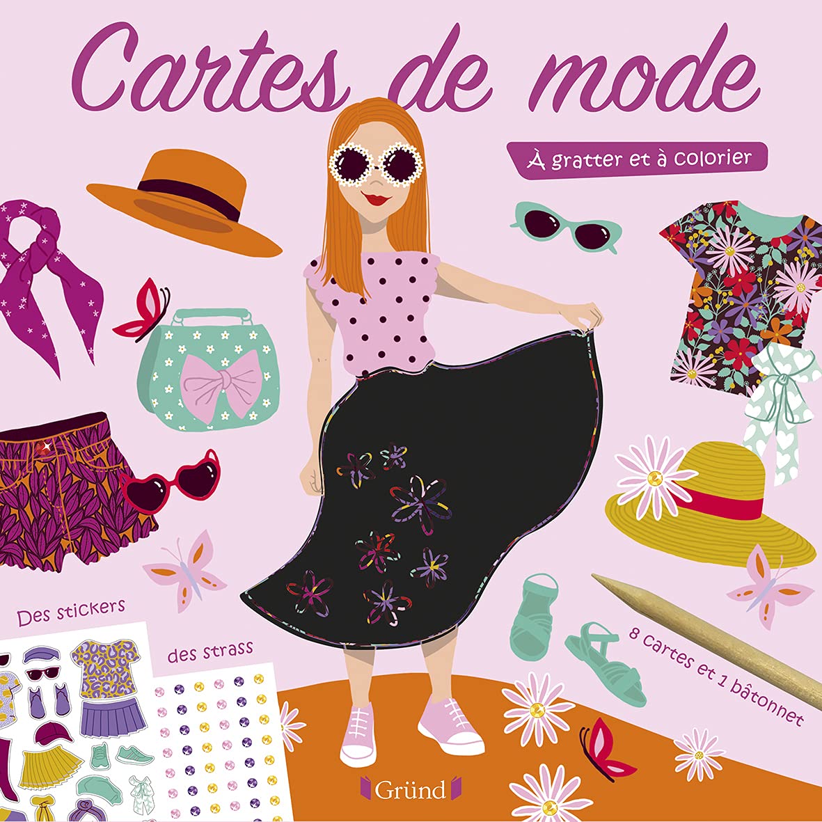 Cartes de mode - À gratter et à colorier – jolis motifs – Pochette avec 4 cartes à gratter et 4 cartes de coloriage, avec strass et stickers – Dès 6 ans book