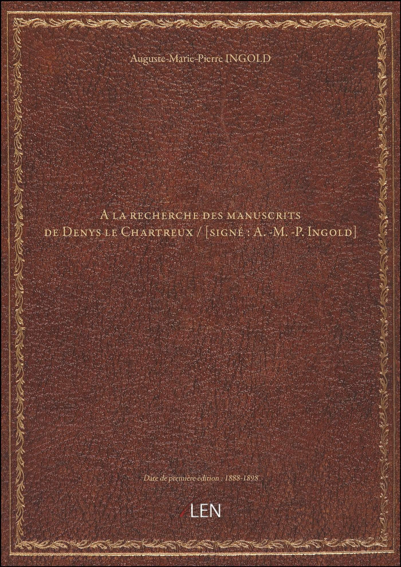 A la recherche des manuscrits de Denys le Chartreux / book