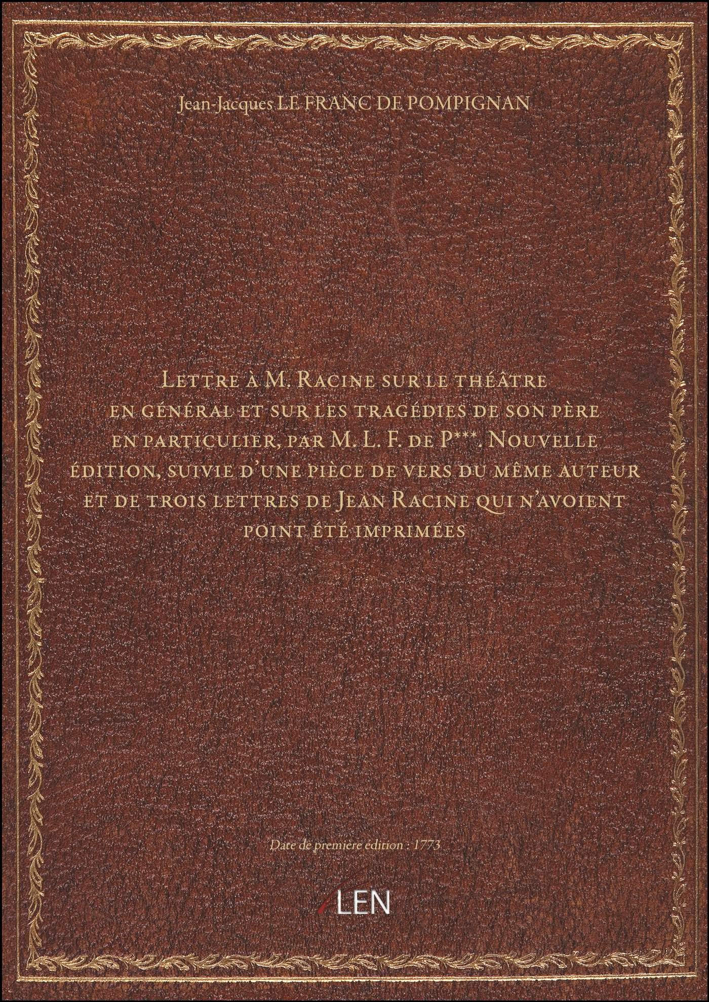 Lettre à M. Racine sur le théâtre en général et sur les tragédies de son père en particulier, par M book