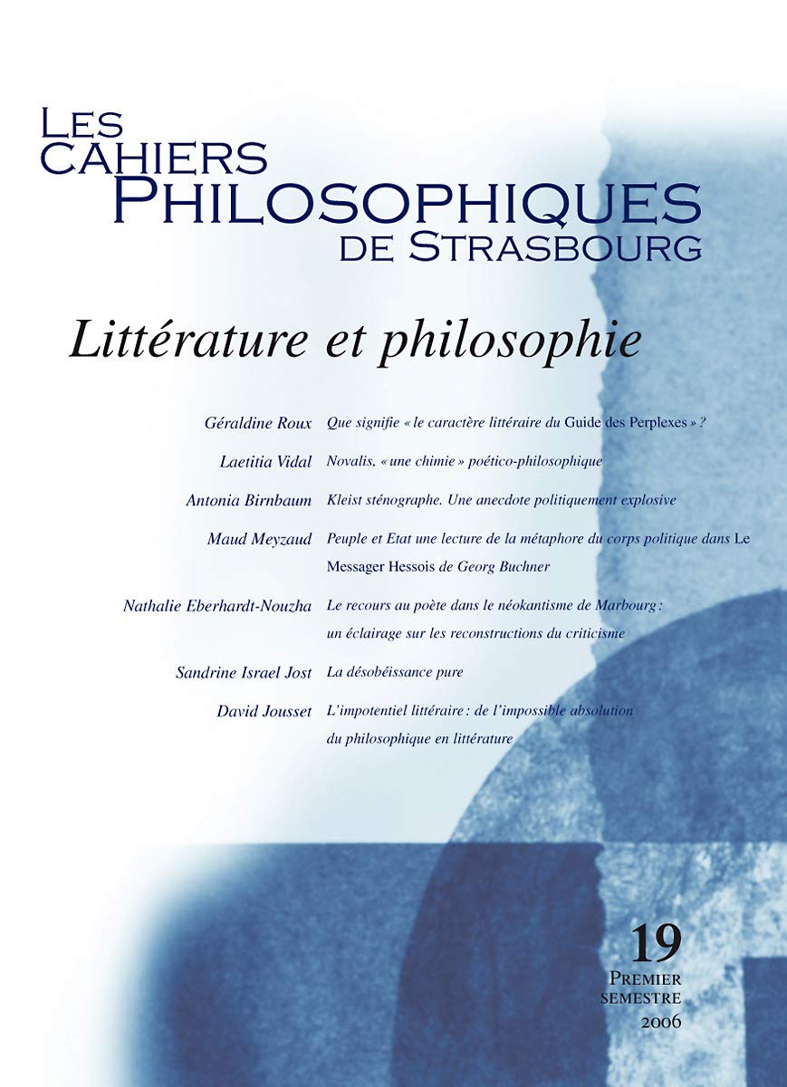 CAHIERS DE STRASBOURG, N. 19 LITTERATURE ET PHILOSOPHIE book