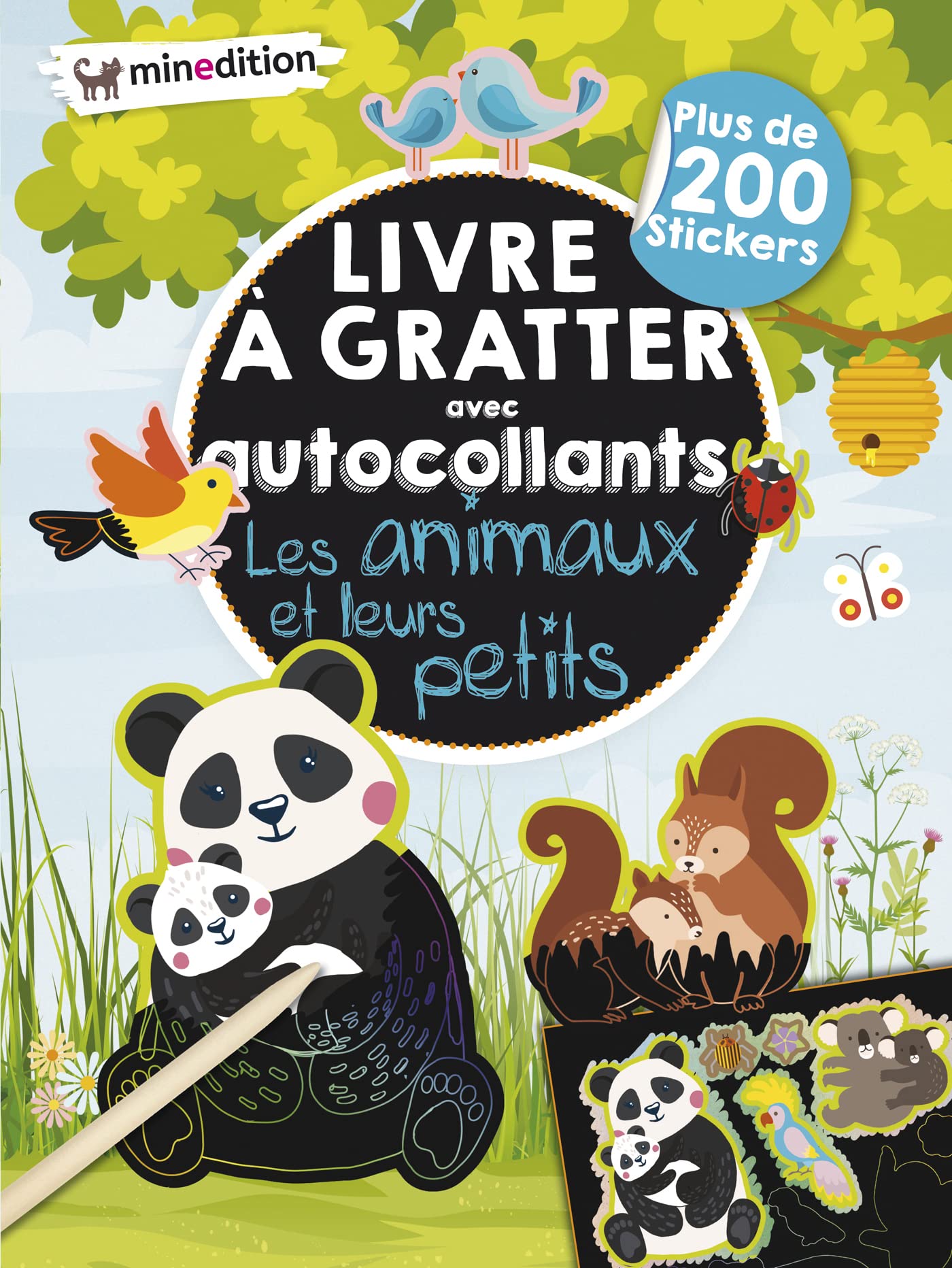 Livre à gratter avec autocollants - Les animaux et leurs petits book