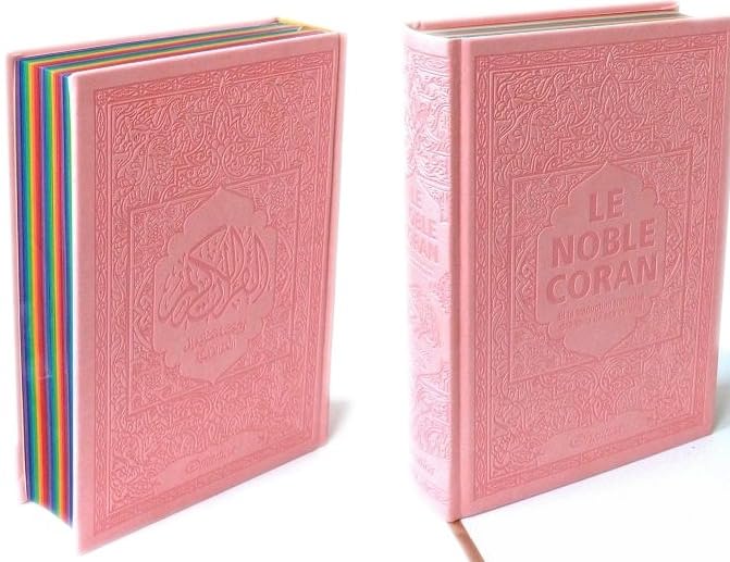 Noble Coran avec Pages Arc-en-Ciel (Rainbow) - Bilingue (Fr/Ar) - Couverture Daim Rose Clair book