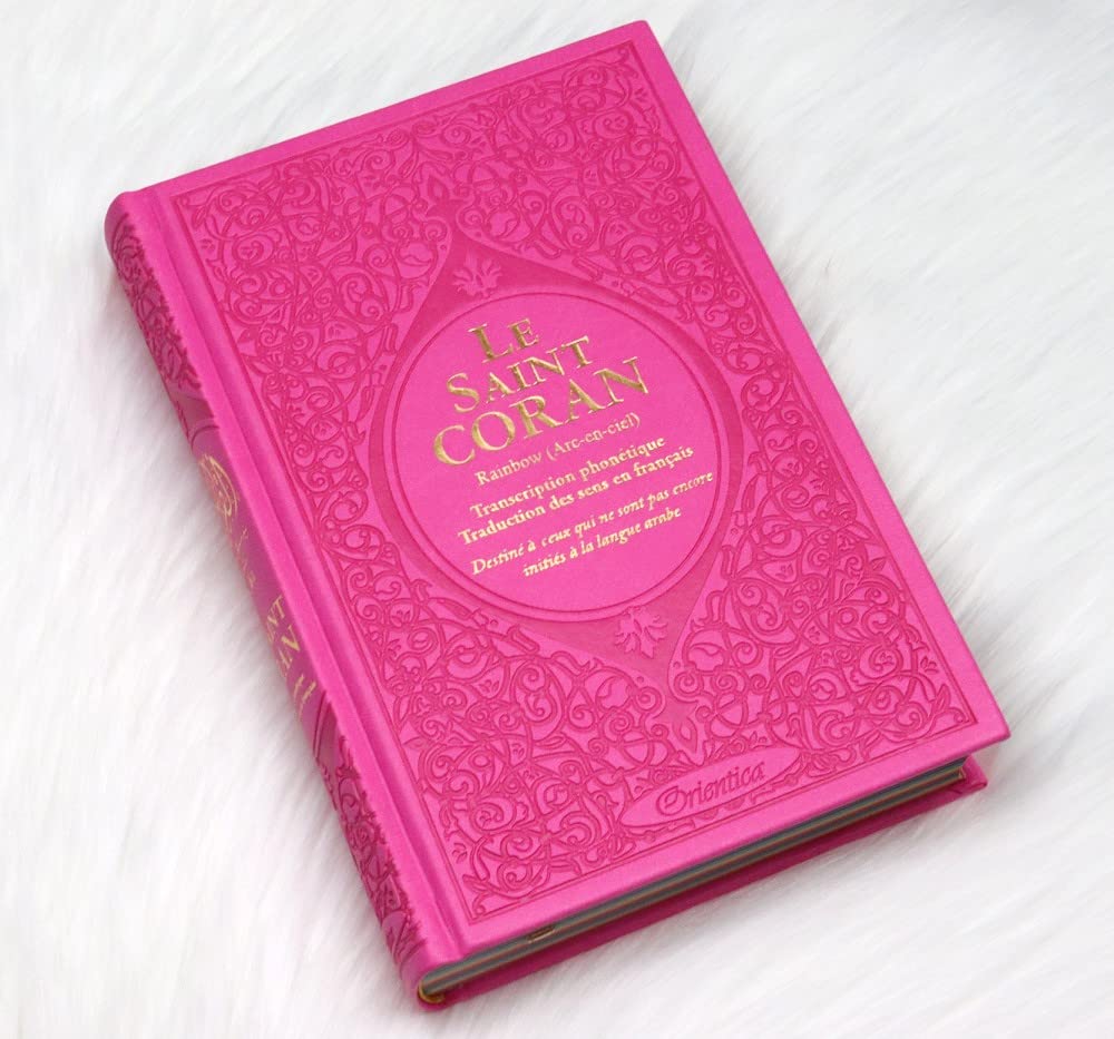 Le Saint Coran Rainbow (Arc-en-ciel) - Français/arabe avec transcription phonétique - Edition de luxe - Couverture Cuir Rose doré book