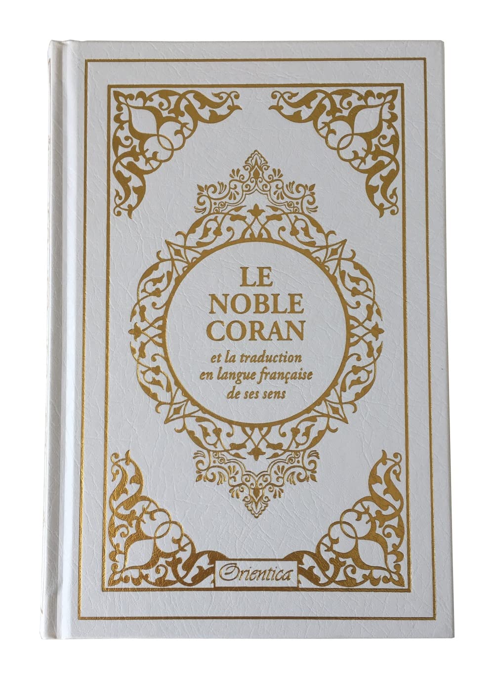 Le Noble Coran bilingue français/arabe avec index des sourates sur le côté - Edition de luxe couverture cartonnée en cuir couleur Blanc doré book