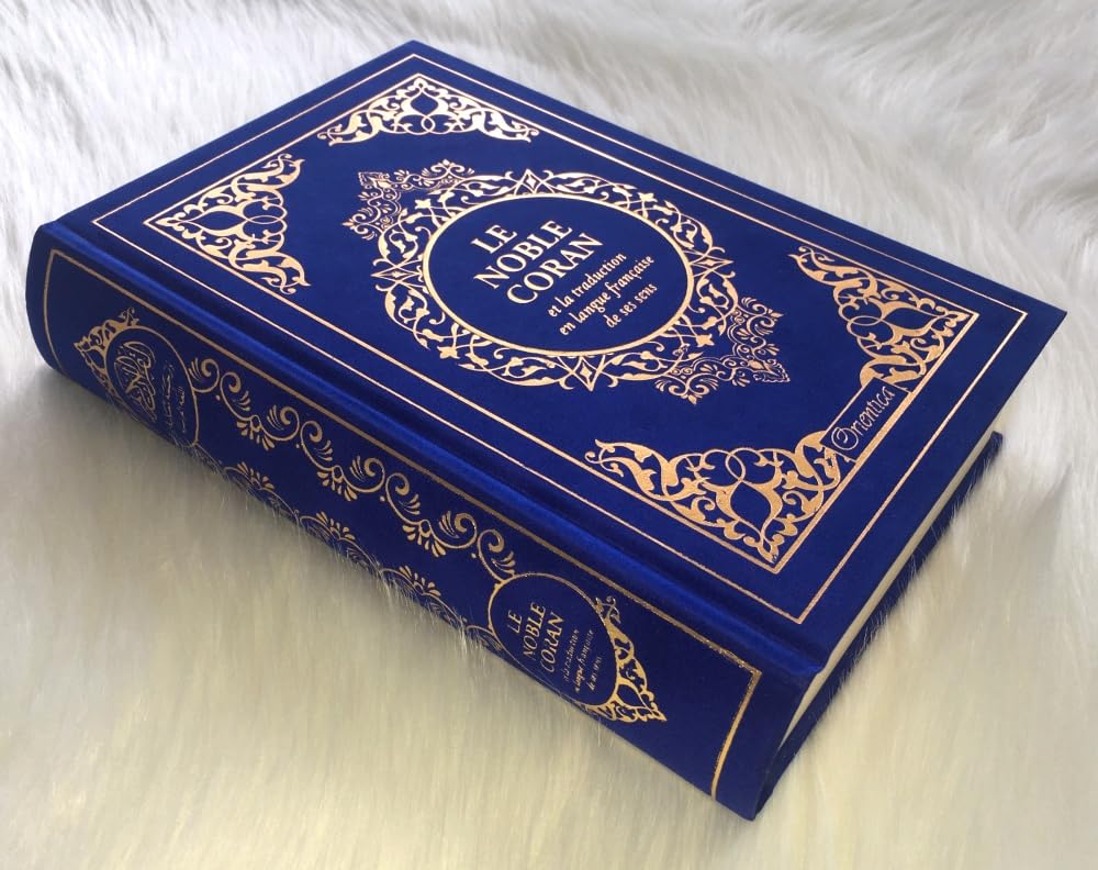 Le Noble Coran et la traduction en langue française de ses sens (bilingue français/arabe) - Edition de luxe couverture cartonnée en daim couleur Bleu dorée book