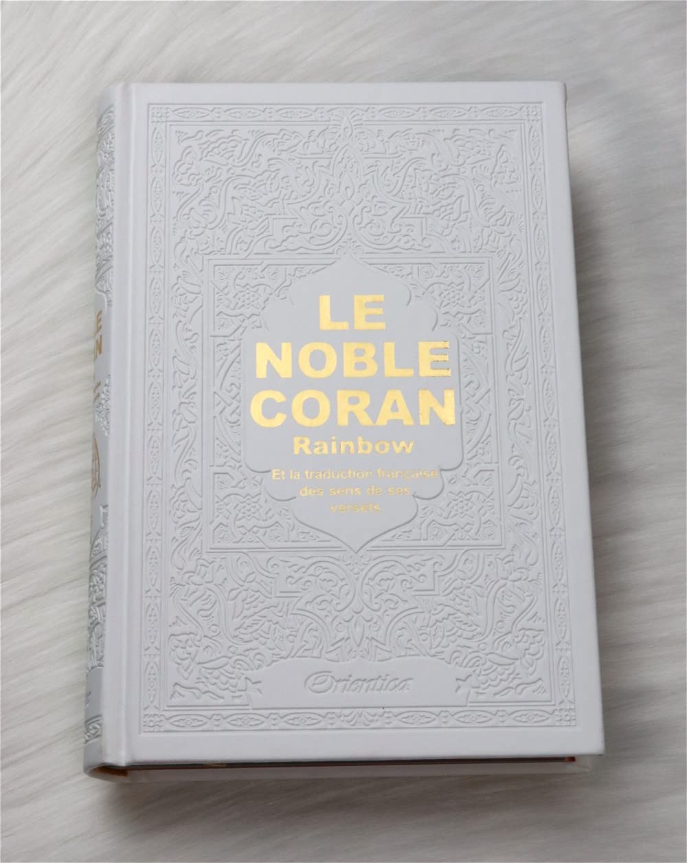 Le Noble Coran avec pages en couleur Arc-en-ciel (Rainbow) - Bilingue (français/arabe) - Couverture Cuir Blanc doré book