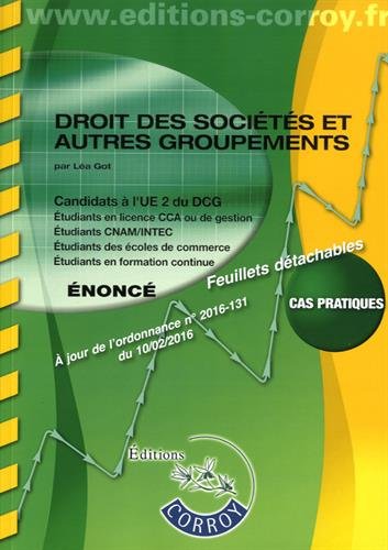Droit des sociétés et autres groupements : candidats à l'UE 2 du DCG : énoncé, cas pratiques book