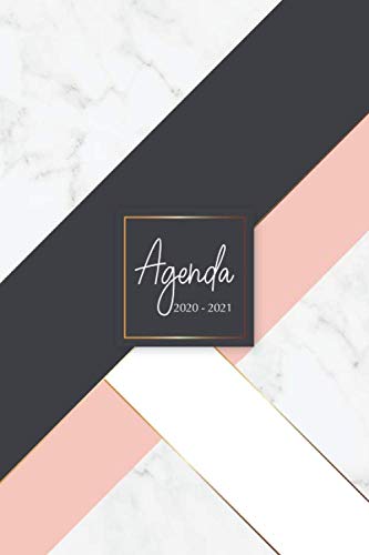 Agenda 2020-2021: Agenda Scolaire de Juillet 2020 à Juillet 2021, Semainier simple & graphique, Série Marbre, motif marbre blanc, rose, et noir book