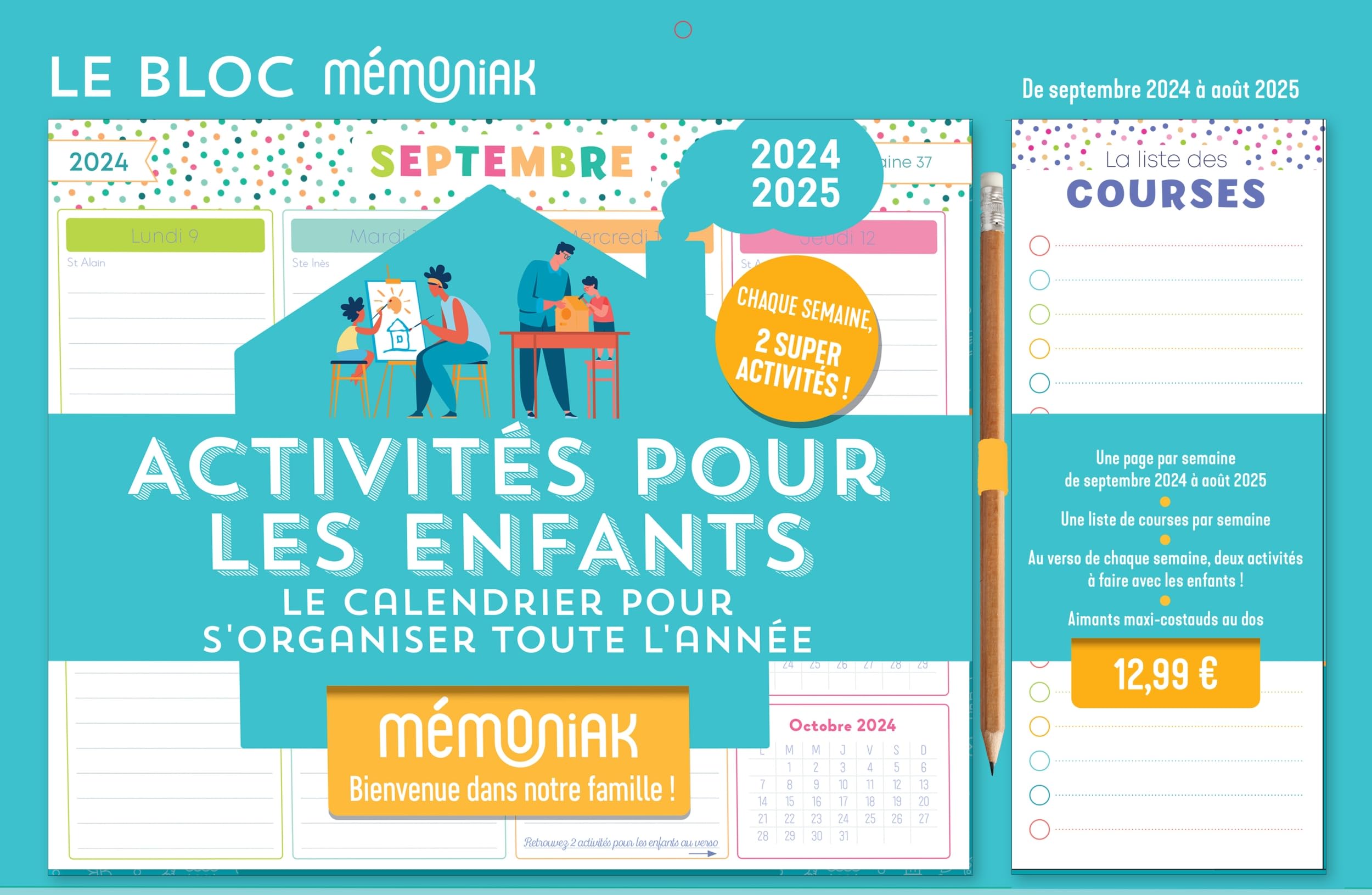 Le Bloc hebdomadaire Mémoniak organiseur 2025 Activités pour les enfants 12 mois Parents & Children