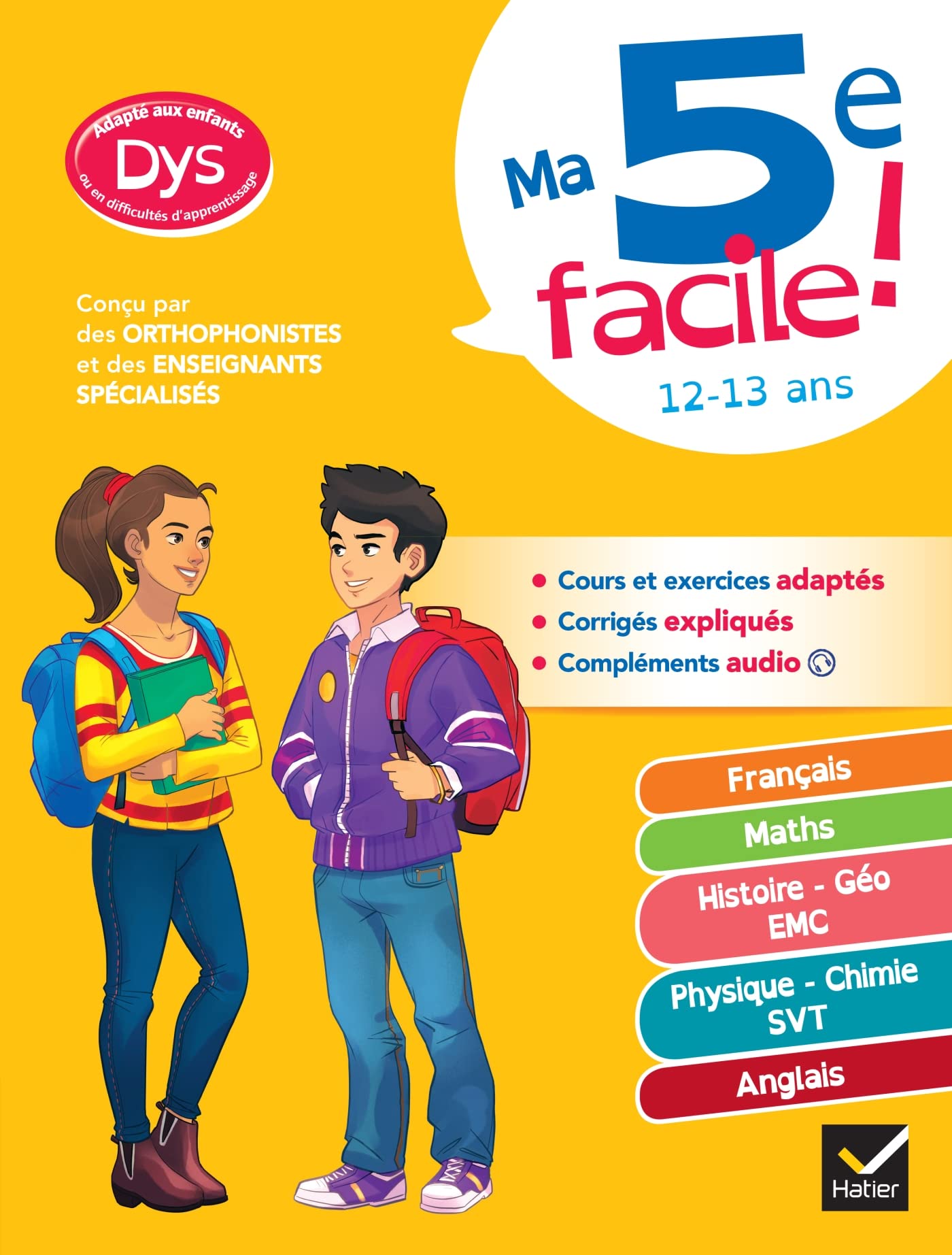 Ma 5e facile ! adapté aux enfants dyslexiques (DYS) ou en difficulté d'apprentissage: français, maths, anglais, histoire-géo, sciences Non-fiction