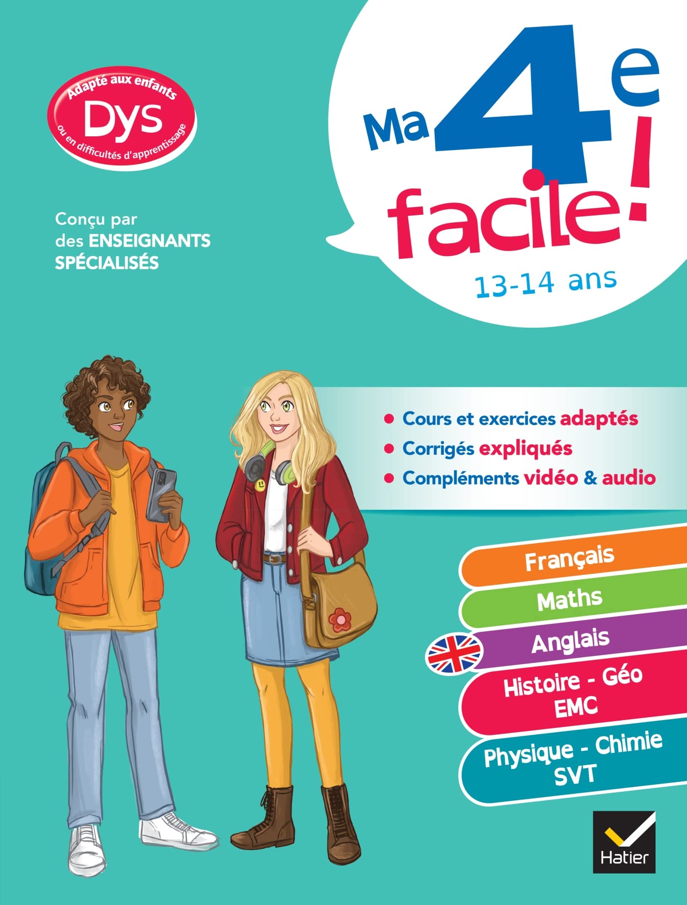 Ma 4e facile ! Tout-en-un adapté aux enfants dyslexiques (DYS) ou en difficulté d'apprentissage: français, maths, anglais, histoire-géo, sciences book
