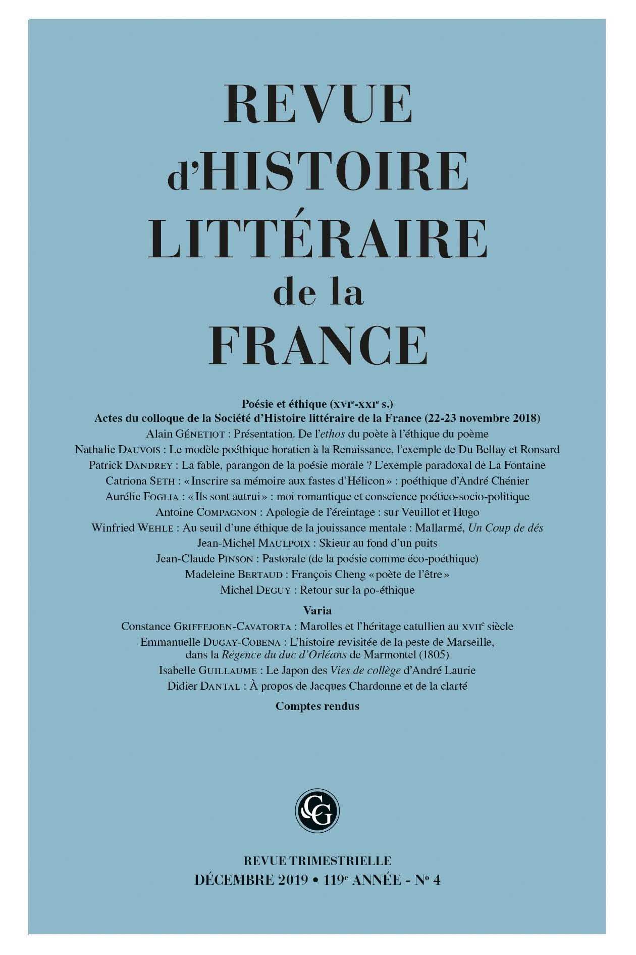 Revue d'Histoire littéraire de la France (4 - 2019, 119e année - n° 4) book