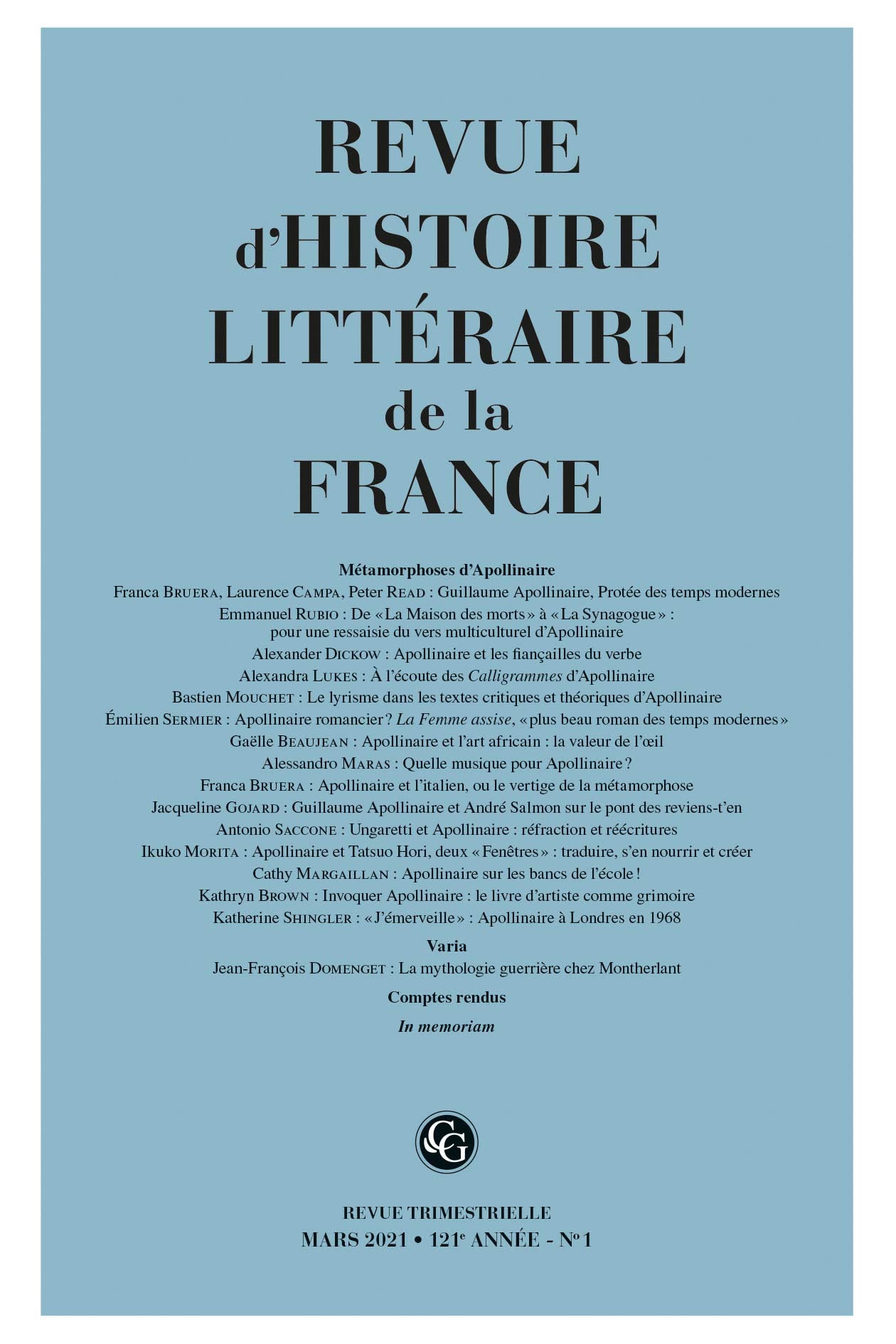 Revue d'histoire littéraire de la France (1 - 2021, 121e année - n° 1) book