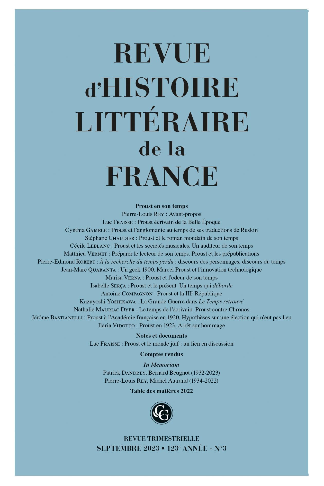 Revue d'histoire littéraire de la France: PROUST EN SON TEMPS (3 - 2023, 123e année, n° 3) book