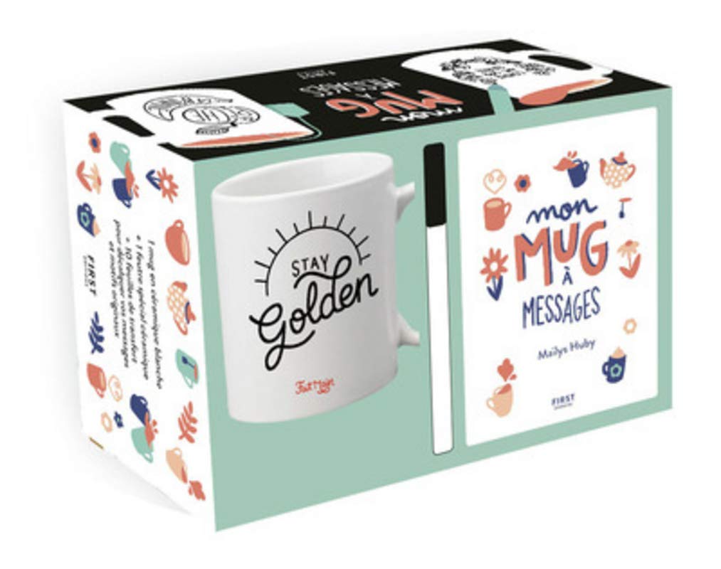Coffret Mon mug à messages : un mug + un feutre spécial céramique + 10 feuilles de messages et motifs originaux à transférer book