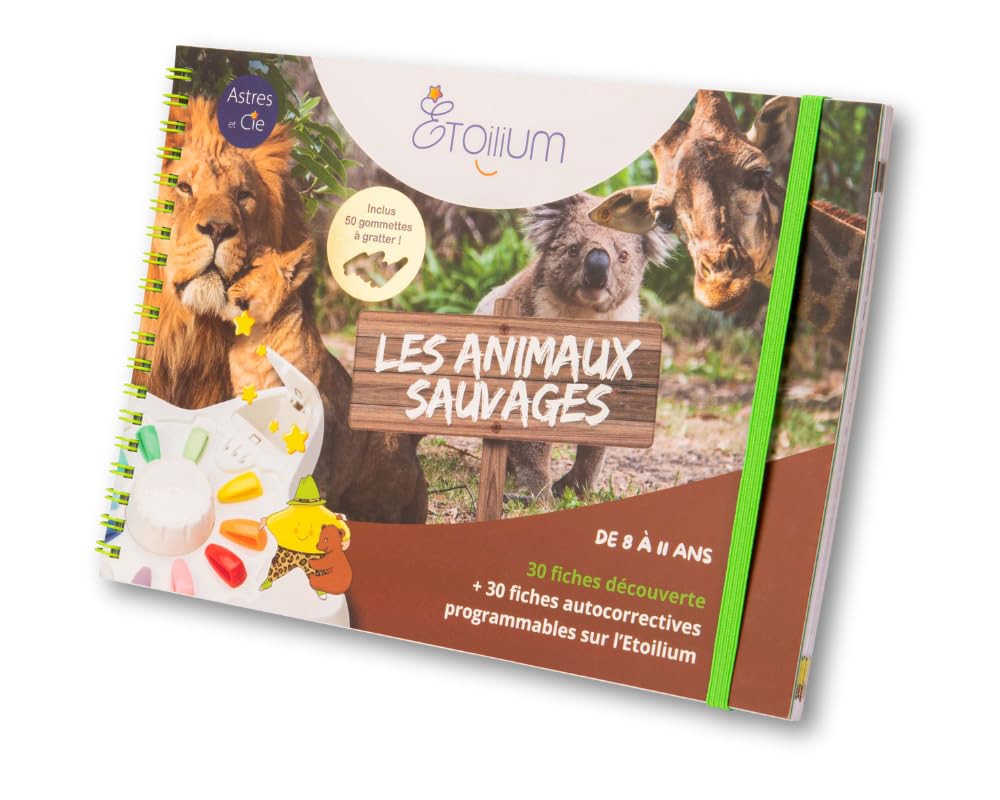 LIVRET ETOILIUM - Les animaux sauvages - 30 fiches découverte + 30 fiches autocorrectives programmables sur l’ETOILIUM, 8-11 ans, 1 à 2 Joueurs, Jeu éducatif book
