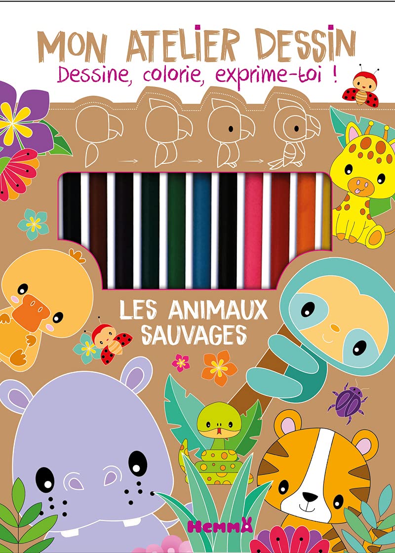 Mon atelier dessin - Les animaux sauvages: Avec 1 bloc créatif, 11 crayons de couleur, 1 crayon gris de dessin, 1 taille-crayon et 1 gomme Hobbies & Crafts