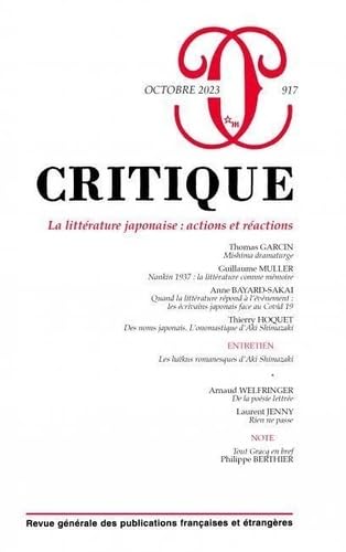 Critique 917 - La littérature japonaise : actions et réactions Books