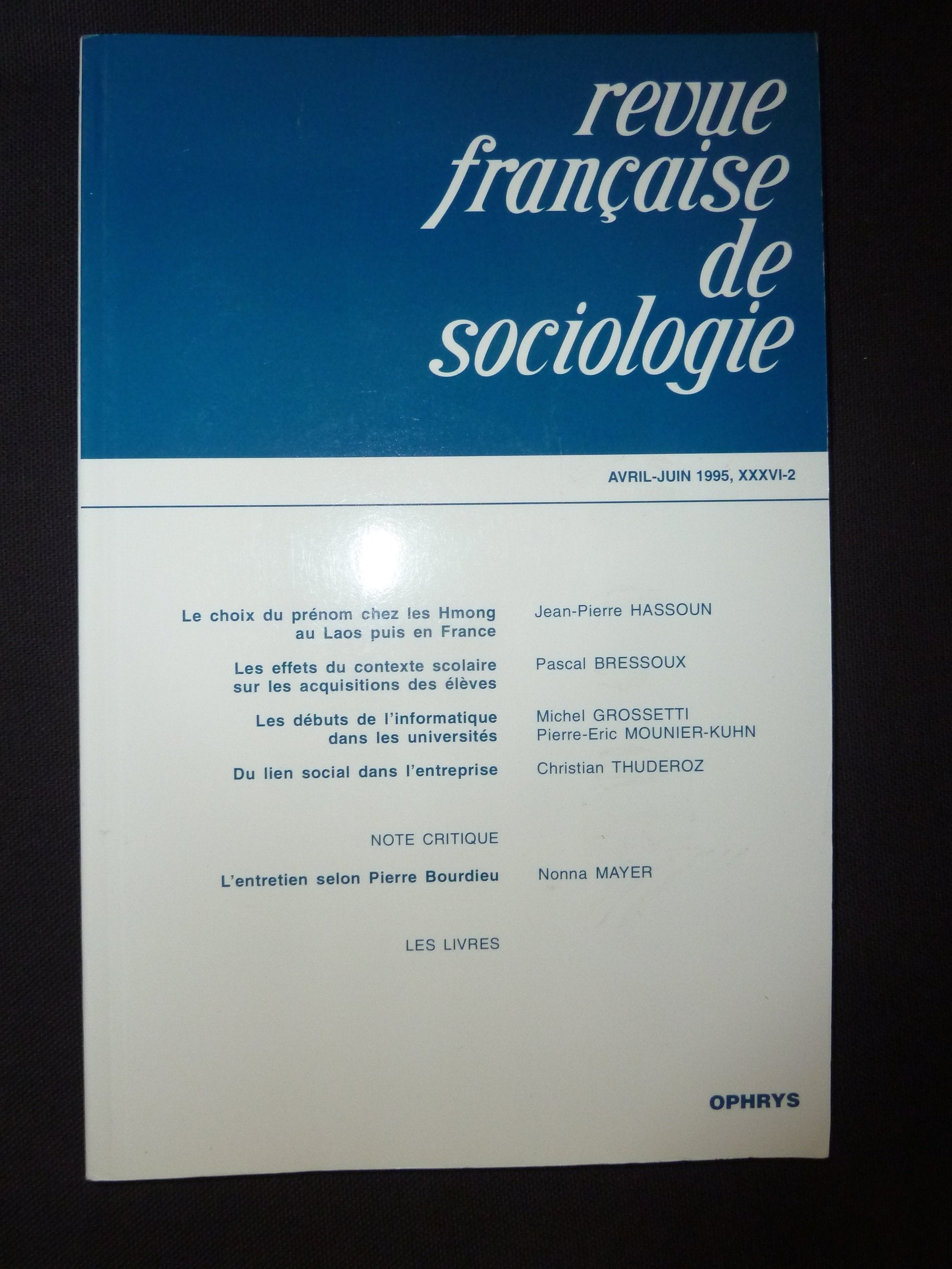 Revue Française de sociologie : Avril-juin 1995 book