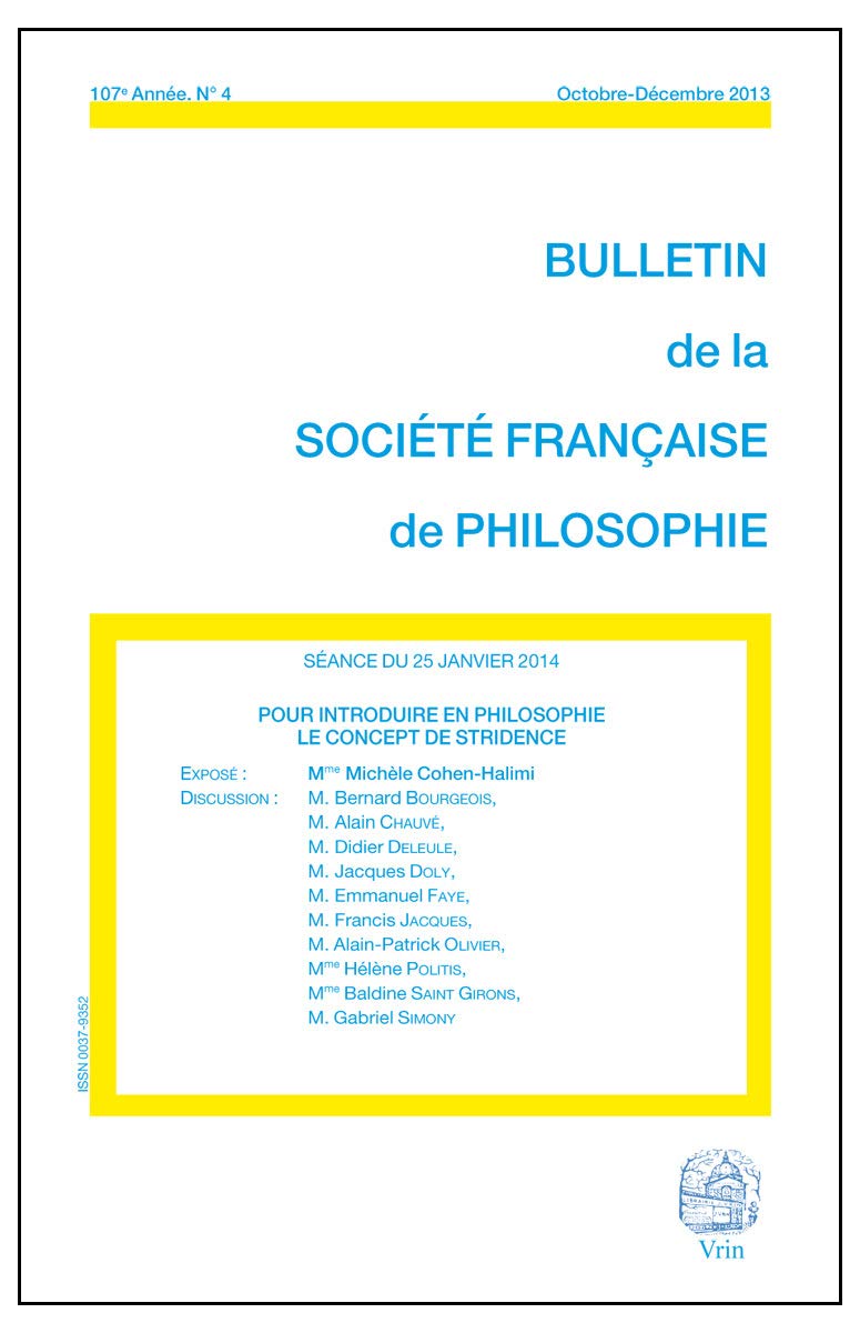 Pour introduire en philosophie le concept de stridence (Bulletin de la SFP 2013/4) book