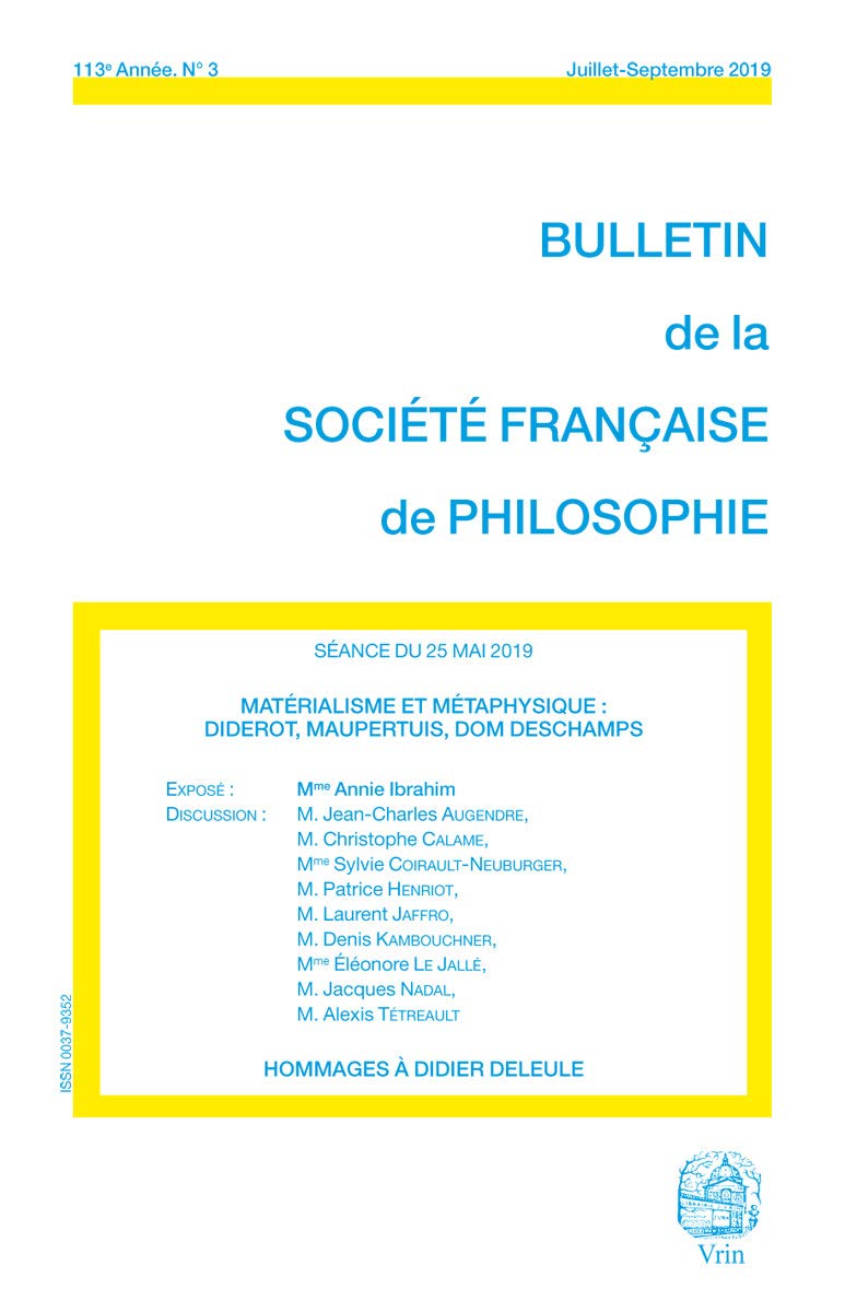 Matérialisme et métaphysique : Diderot, Maupertuis, Dom Deschamps (Bulletin de la SFP, 2019/3) book