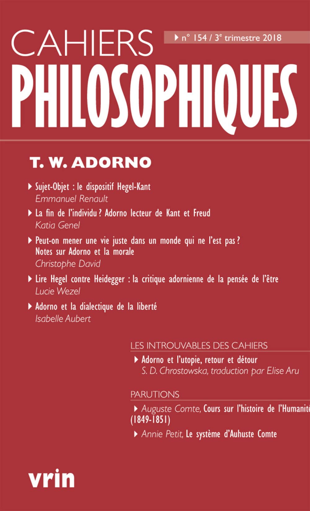 Theodor W. Adorno (Cahiers Philosophiques, N. 154 3/2018) book