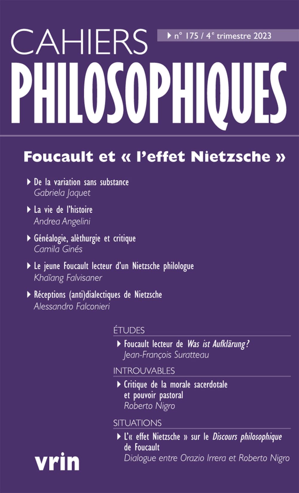 Foucault et « l'effet Nietzsche » ((Cahiers Philosophiques, n° 175 4/2023) book