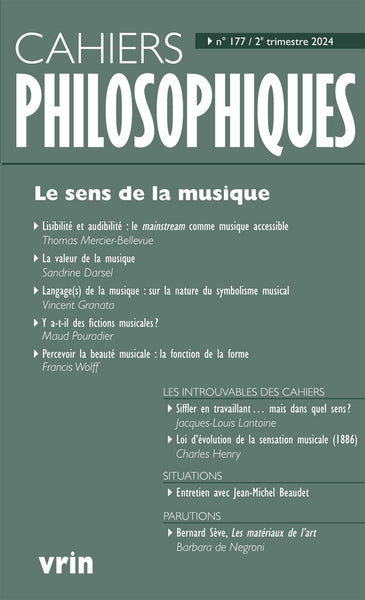 Cahiers philosophiques, n° 177. Le sens de la musique Philosophy