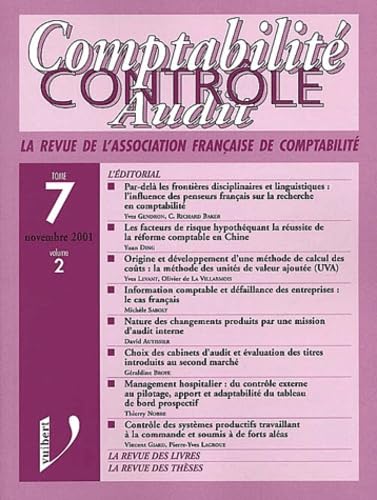 Comptabilite Controle Audit Tome 7 Volume 2 Novembre 2001 Books